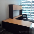 Sugar Maple and Black L Suite Desk, Overhead Storage